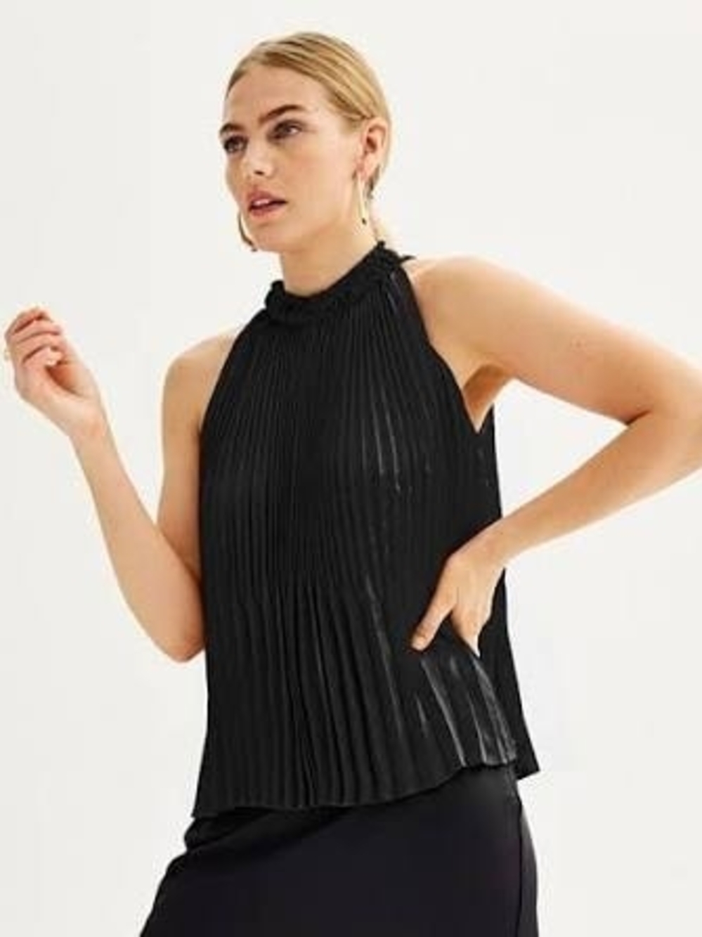 Nine West Black Pleated Top/Blouse